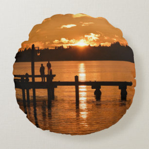Sunset on the Lake Round Pillow