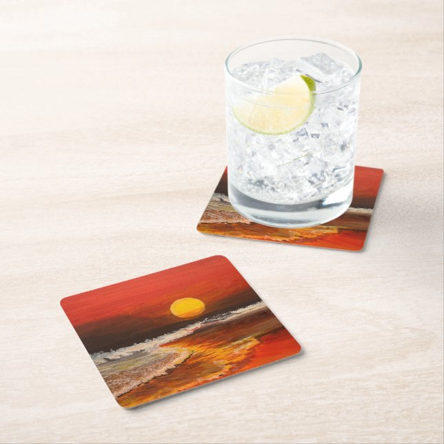 Sunset on the Pacific, by Gary Poling Square Paper Coaster (Insitu)