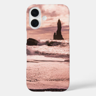 Sunset on the Reynisfjara black sand beach, Icelan iPhone 16 Case