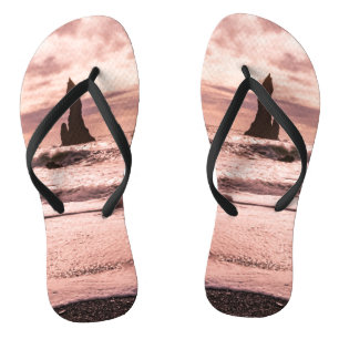 Sunset on the Reynisfjara black sand beach, Icelan Flip Flops