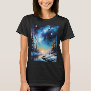 Sunset on The River and Galaxy in The Sky T-Shirt