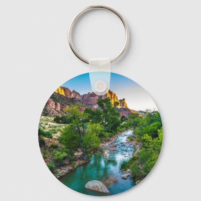 Sunset on the River in Zion, Utah Keychain (Front)