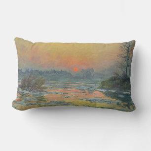 Sunset on the River Seine in Winter (Claude Monet) Lumbar Pillow
