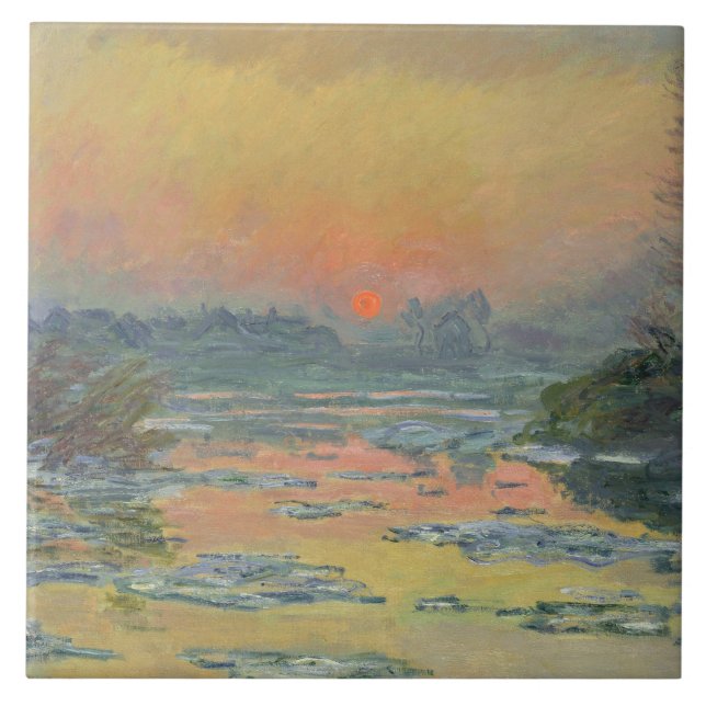 Sunset on the River Seine in Winter (Claude Monet) Tile (Front)