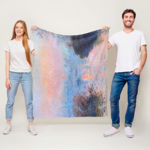 Sunset on the Seine Claude Monet Fleece Blanket