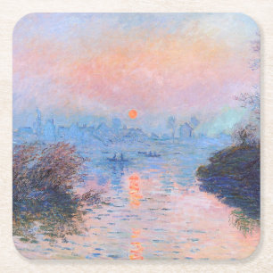Sunset on the Seine Claude Monet   Square Paper Coaster