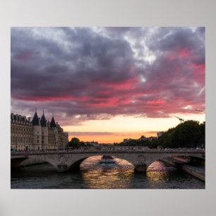 Sunset on the Seine River Poster