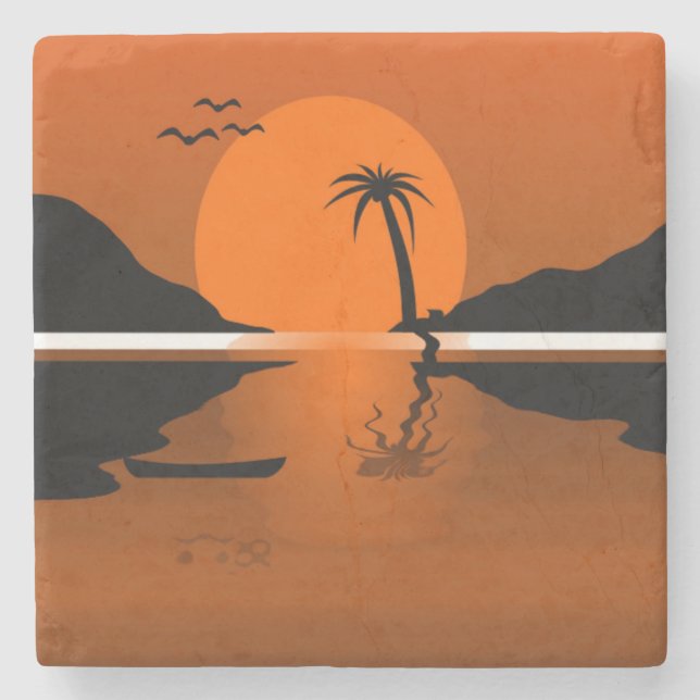 SUNSET ON THE WATER STONE COASTER (Front)