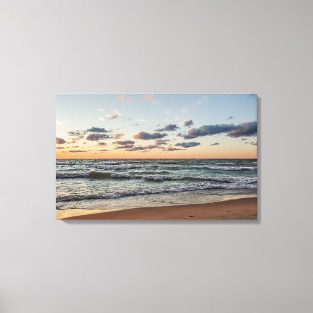 Sunset on the Waves of Lake Michigan Canvas Print (Front)