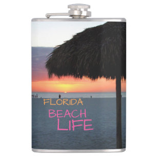 Sunset on White Sand Florida Beach Hip Flask