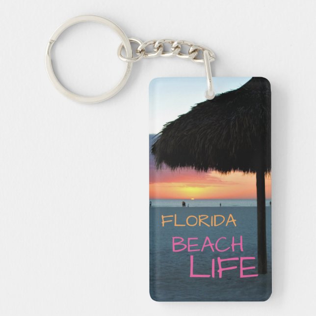 Sunset on White Sand Florida Beach Keychain (Front)