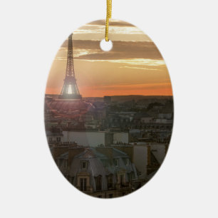 Sunset one the Eiffel tower, Paris, France Ceramic Ornament