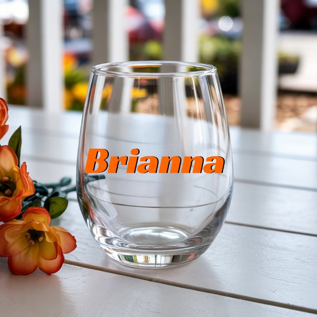 Sunset Orange 3D Modern Elegant Name  Stemless Wine Glass (Creator Uploaded)