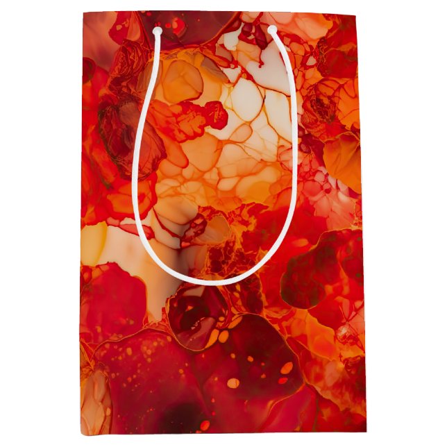 Sunset Orange and Red with Rose Gold Alcohol Ink Medium Gift Bag (Front)