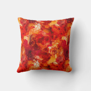 Sunset Orange and Red with Rose Gold Alcohol Ink Throw Pillow