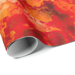 Sunset Orange and Red with Rose Gold Alcohol Ink Wrapping Paper