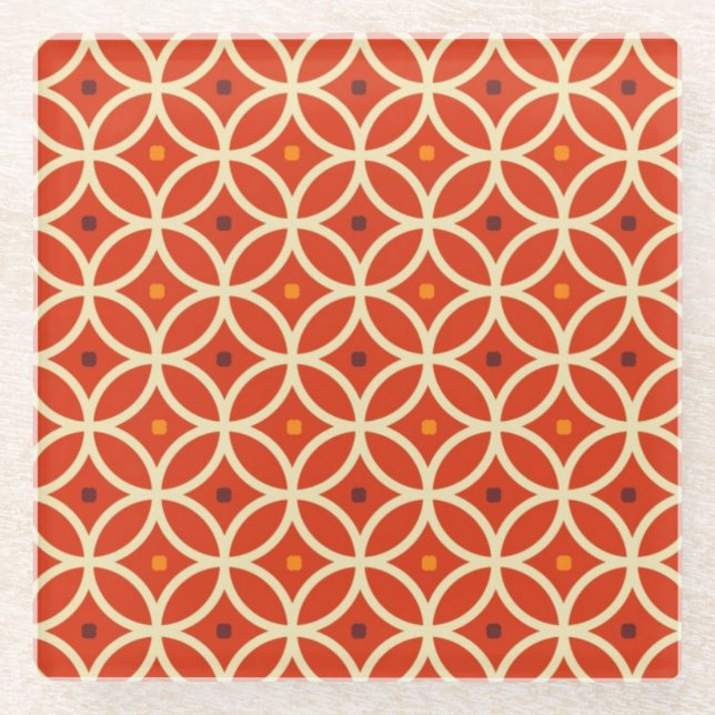 Sunset Orange and White Curve Pattern Retro Glass Coaster (Front)