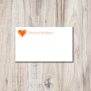 Sunset Orange Decorative Heart Chic Name Note Card