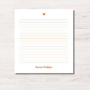 Sunset Orange Little Heart Handwritten Name Lined Notepad