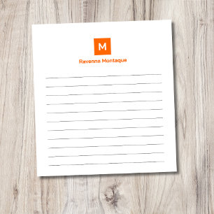 Sunset Orange Modern Lined Chic Trendy Monogram  Notepad