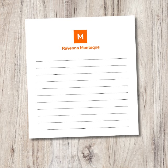 Sunset Orange Modern Lined Chic Trendy Monogram  Notepad (Creator Uploaded)