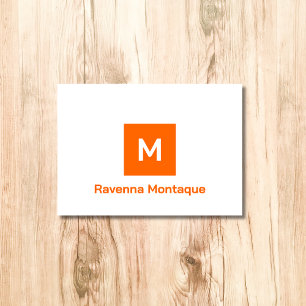 Sunset Orange Modern Monogram Personalized Name  Note Card
