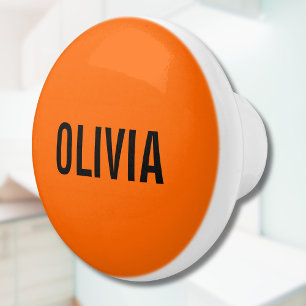 Sunset Orange Modern Name   Trendy Minimalist  Ceramic Knob
