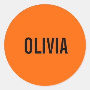 Sunset Orange Modern Name   Trendy Minimalist  Classic Round Sticker