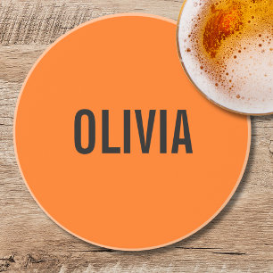 Sunset Orange Modern Name Trendy Minimalist Coaster
