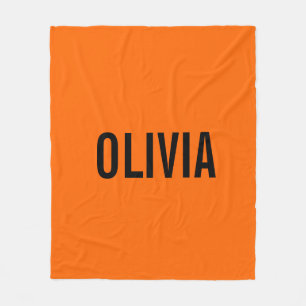 Sunset Orange Modern Name   Trendy Minimalist  Fleece Blanket