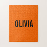 Sunset Orange Modern Name | Trendy Minimalist  Jigsaw Puzzle<br><div class="desc">Neon Sunset Orange | Personalized Name,  Last Name | Modern and Elegant | Classic Design | Trendy Colour | Stylish and Fashion | Minimalist | Novelty</div>