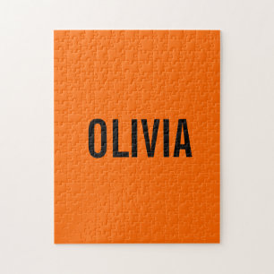 Sunset Orange Modern Name   Trendy Minimalist  Jigsaw Puzzle