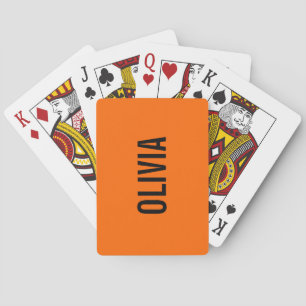 Sunset Orange Modern Name Trendy Minimalist Playing Cards