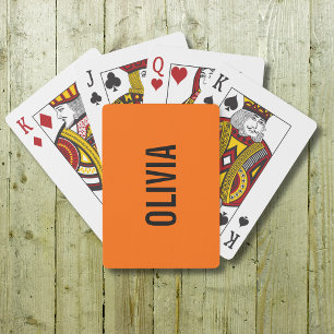 Sunset Orange Modern Name Trendy Minimalist Playing Cards
