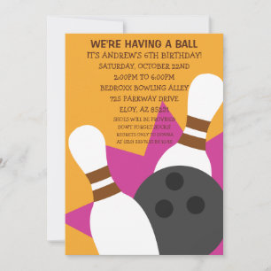 Sunset Orange On the Ball Bowling Party Invitation