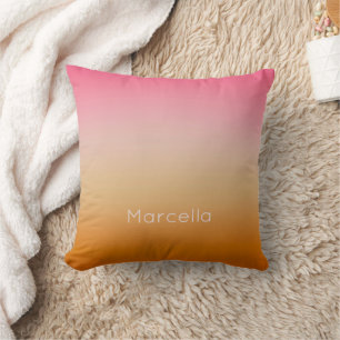 Sunset Orange Pink Ombré Custom Name Throw Pillow