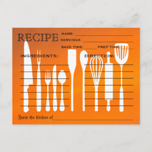 Sunset Orange Retro Recipe Card Kitchen Tools