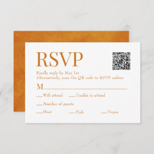 Sunset Orange Scan Qr Code Meal Choice Wedding RSVP Card