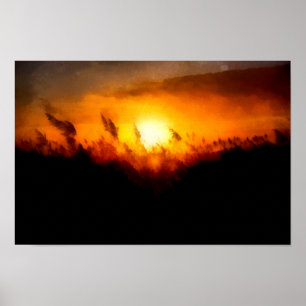 Sunset over a cornfield   Impressionism Painting Poster