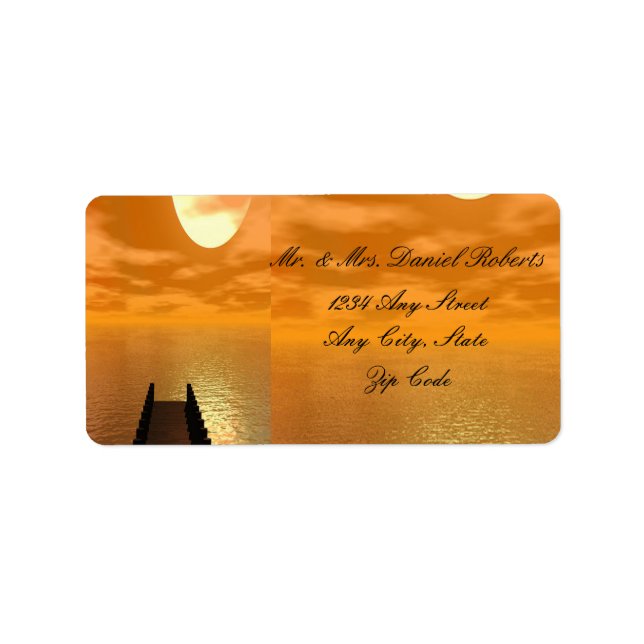 Sunset over A Dock Wedding Label (Front)