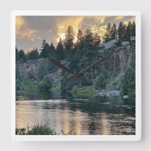 Sunset Over a River Square Wall Clock (Front)