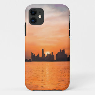 Sunset over a seaside town - watercolor iPhone 11 case