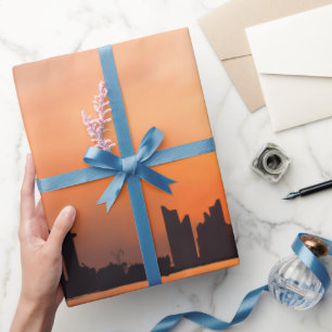 Sunset over a seaside town - watercolor wrapping paper