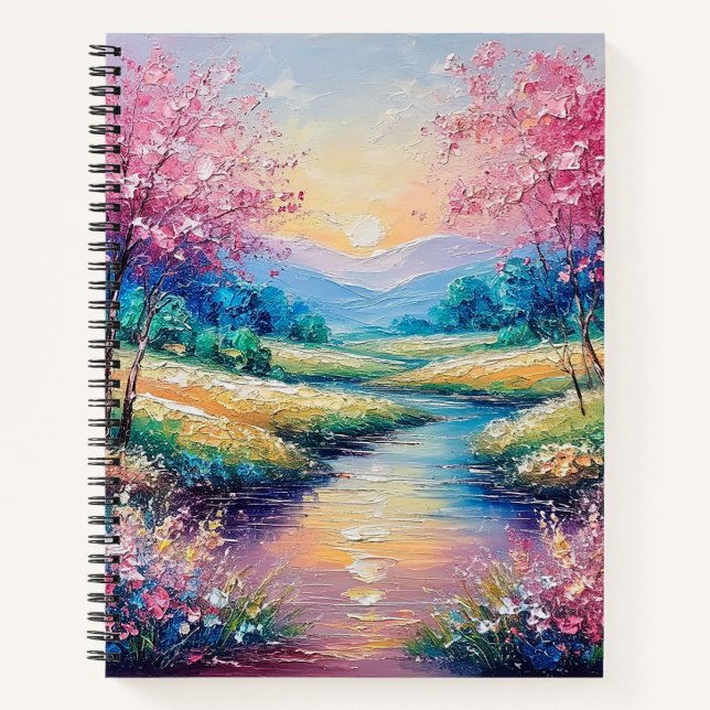 Sunset Over a Serene Stream Notebook (Front)