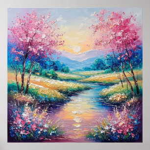 Sunset Over a Serene Stream Poster