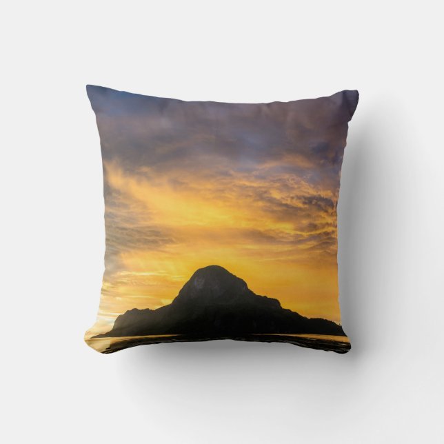 Sunset Over Bacuit Archipelago Throw Pillow (Front)