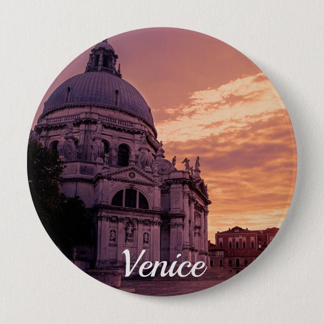 Sunset over Basilica in Venice 4 Inch Round Button (Front)