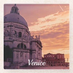 Sunset over Basilica in Venice Glass Coaster