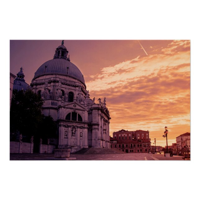 Sunset over Basilica in Venice Poster (Front)