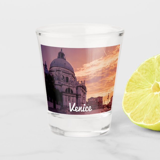 Sunset over Basilica in Venice Shot Glass (Front)